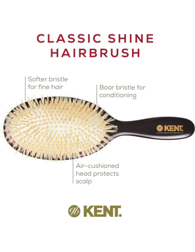 Cepillo Desenredante Ovalado Kent CSGM - Cerdas Naturales 19.7 cm