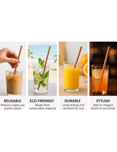 Popotes Reutilizables de Cobre Modern Home - 21.6 cm - Juego de 2