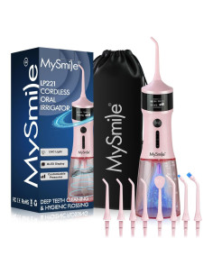 Irrigador Dental Eléctrico MySmile LP221 335ML Rosa con UVC