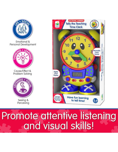 Reloj de Enseñanza del Tiempo Telly Clásico - Educativo y Seguro