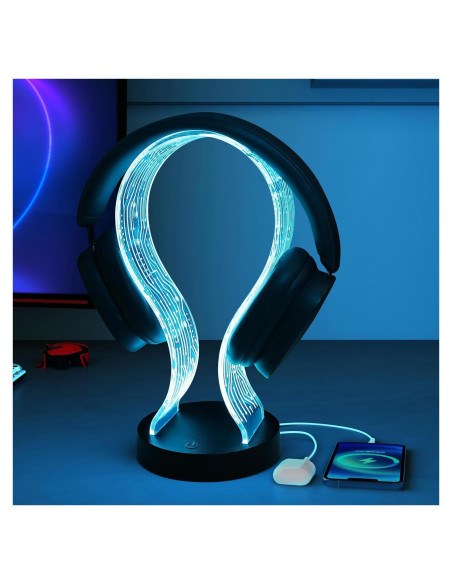 Soporte para Auriculares Ammonite con Luz LED y Carga USB