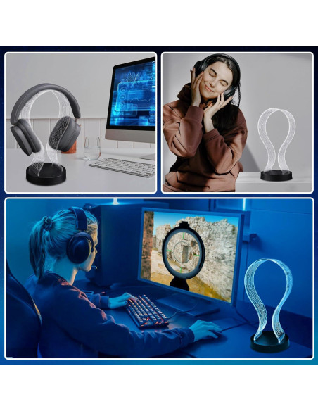 Soporte para Auriculares Ammonite con Luz LED y Carga USB