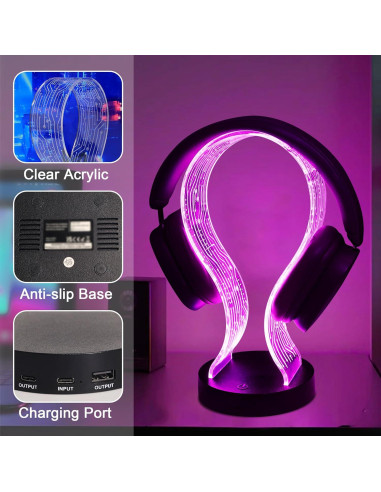Soporte para Auriculares Ammonite con Luz LED y Carga USB
