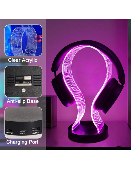 Soporte para Auriculares Ammonite con Luz LED y Carga USB