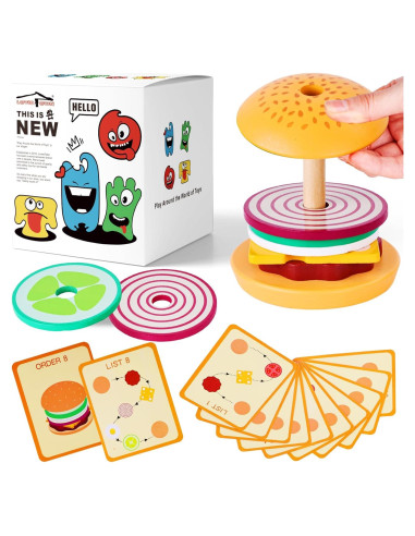 Juguete de Apilamiento de Hamburguesas de Madera LOVESTOWN