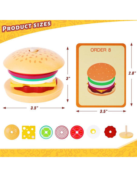 Juguete de Apilamiento de Hamburguesas de Madera LOVESTOWN