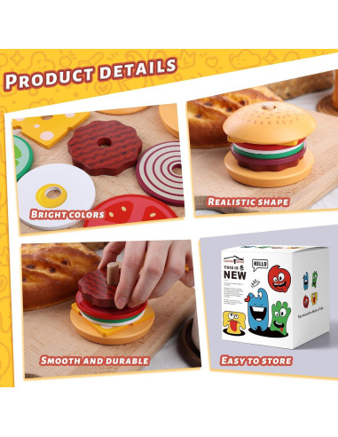 Juguete de Apilamiento de Hamburguesas de Madera LOVESTOWN
