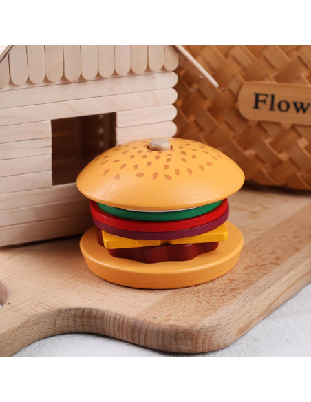 Juguete de Apilamiento de Hamburguesas de Madera LOVESTOWN