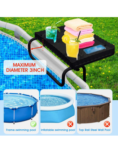 Barra de piscina elevada KBOROVER con 2 portavasos - Negro