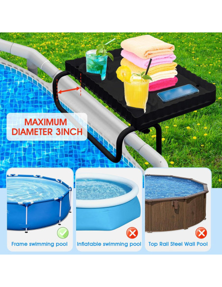 Barra de piscina elevada KBOROVER con 2 portavasos - Negro