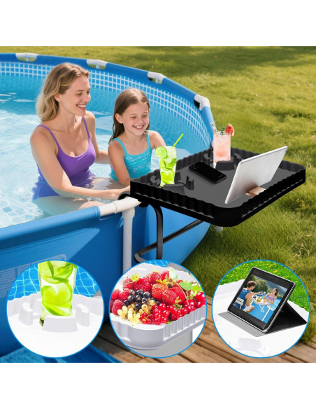 Barra de piscina elevada KBOROVER con 2 portavasos - Negro