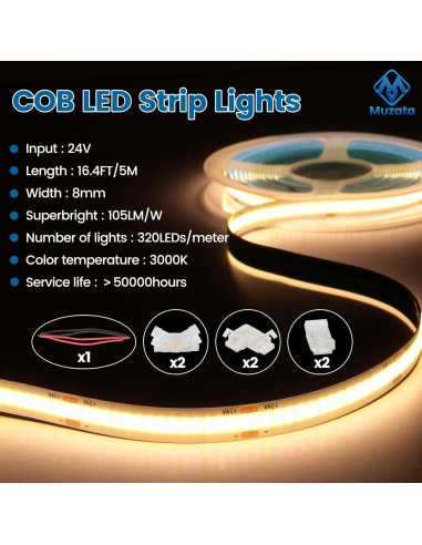 Tira de Luz LED Muzata SH3L 5M 320LED/m 3000K Blanco Cálido