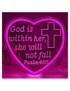 Letrero de Neón LED CinsYarn Salmo 46:5 Rosa 30x10 cm