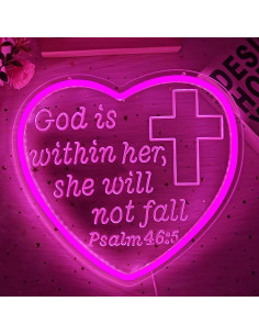 Letrero de Neón LED CinsYarn Salmo 46:5 Rosa 30x10 cm 2