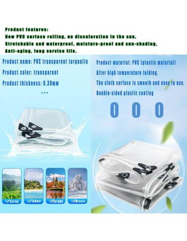 Lona Transparente 0.9x1.8m Harmkrola PVC Impermeable 16Mil