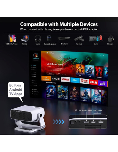 Proyector Inteligente Wielio 2025 Nativo 1080P Soporte 4K