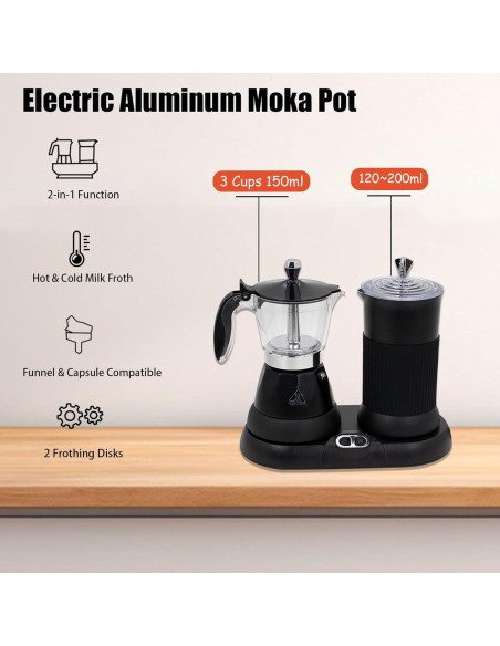 Máquina de Espresso DITOSH 2-en-1 con Espumador de Leche Negro