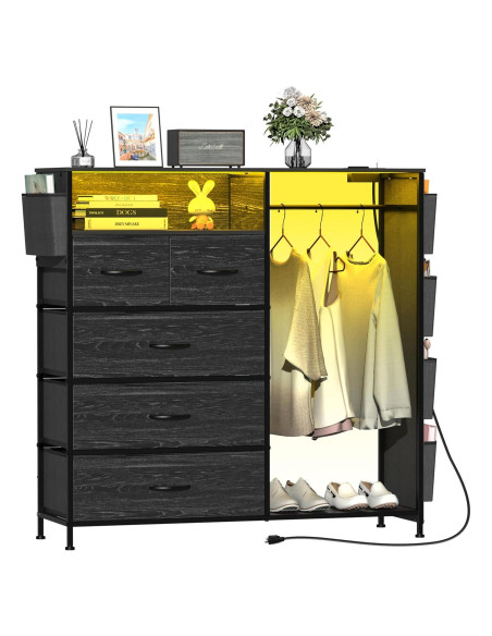 Cómoda Espelism de 5 Cajones con Estante y Luces LED RGB