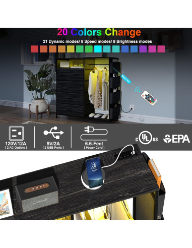 Cómoda Espelism de 5 Cajones con Estante y Luces LED RGB