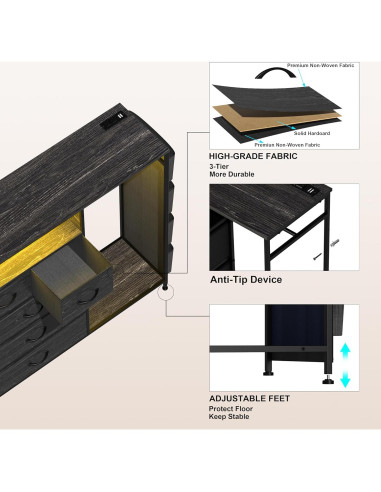 Cómoda Espelism de 5 Cajones con Estante y Luces LED RGB