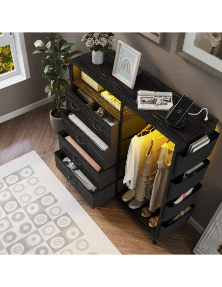 Cómoda Espelism de 5 Cajones con Estante y Luces LED RGB