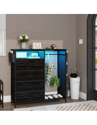 Cómoda Espelism de 5 Cajones con Estante y Luces LED RGB