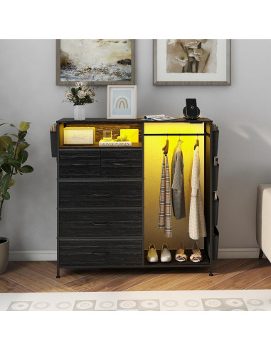 Cómoda Espelism de 5 Cajones con Estante y Luces LED RGB