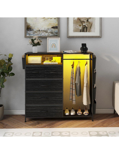 Cómoda Espelism de 5 Cajones con Estante y Luces LED RGB