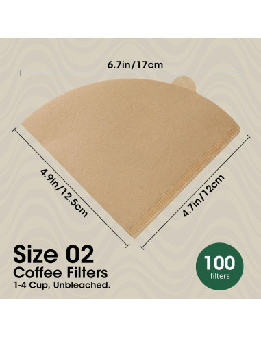 Filtros de café ONIOU V60 02, 100 unidades sin blanquear