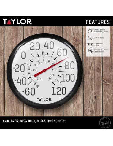 Termómetro de Pared Taylor Grande y Audaz 33.66 cm Negro
