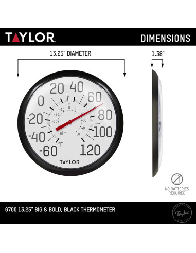 Termómetro de Pared Taylor Grande y Audaz 33.66 cm Negro