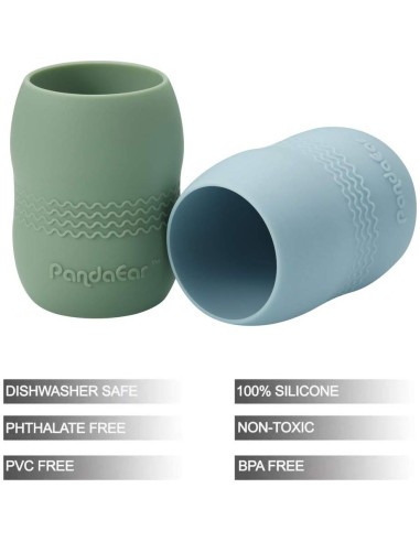Taza de Silicona para Bebé PandaEar 2 Pack Azul/Verde