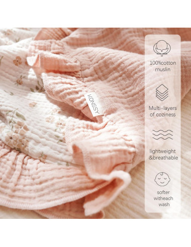 Manta de Muselina Konssy para Bebé 101.6x91.4cm Floral