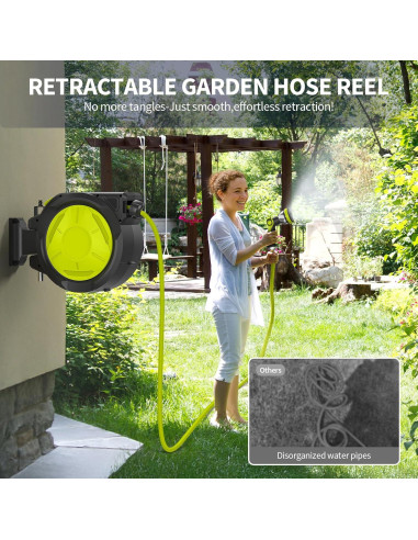 Carrete de Manguera de Jardín LUCKPRO 15.24m Retráctil Pared