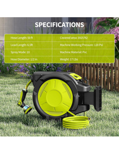 Carrete de Manguera de Jardín LUCKPRO 15.24m Retráctil Pared