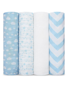 Mantas de Muselina Comfy Cubs Pack 4, 120x120 cm, Algodón Suave