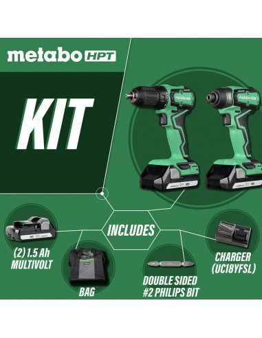 Kit Taladro y Destornillador Inalámbrico Metabo HPT 18V