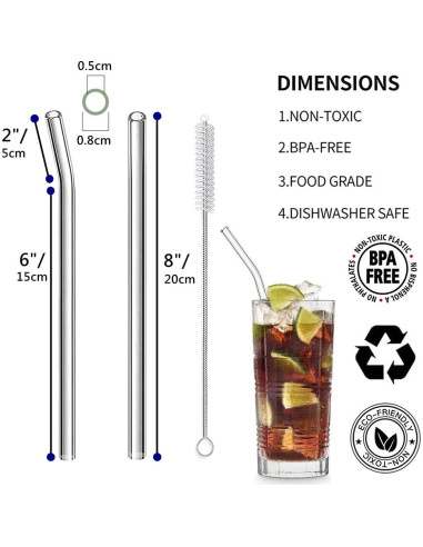 Pajitas de Vidrio Reutilizables LYthE 20cm 8Pcs Ecológicas