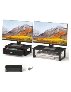 Soporte Doble para Monitor WOHOMO con Cajón Negro 40x20cm