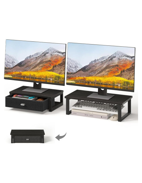 Soporte Doble para Monitor WOHOMO con Cajón Negro 40x20cm