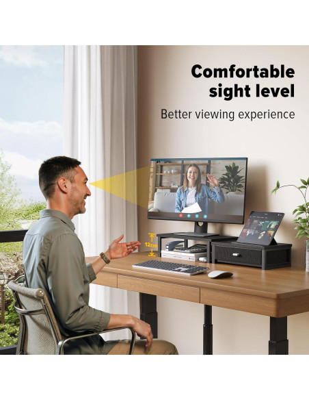 Soporte Doble para Monitor WOHOMO con Cajón Negro 40x20cm