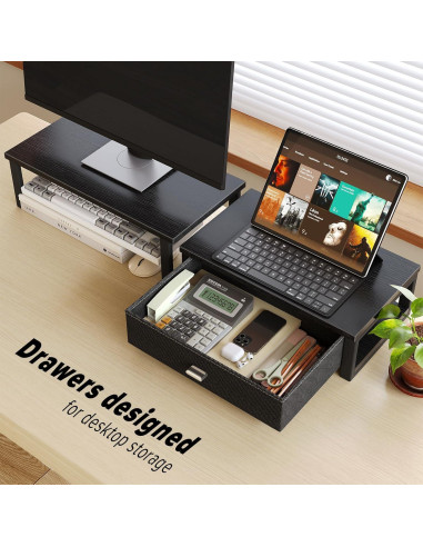 Soporte Doble para Monitor WOHOMO con Cajón Negro 40x20cm