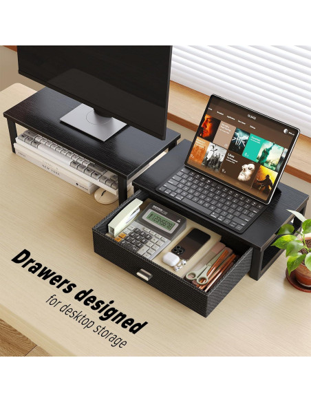 Soporte Doble para Monitor WOHOMO con Cajón Negro 40x20cm