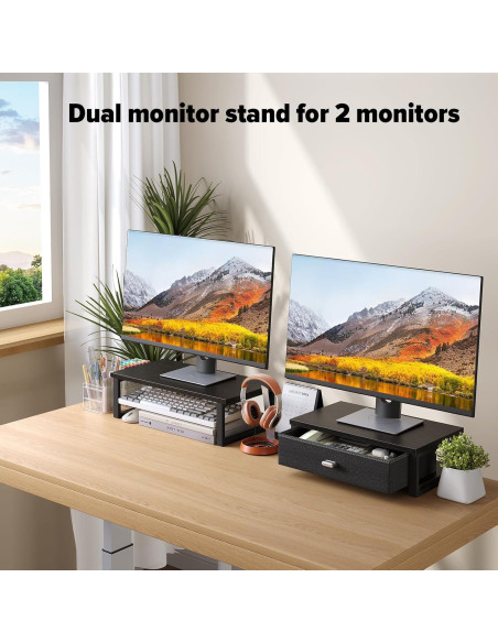 Soporte Doble para Monitor WOHOMO con Cajón Negro 40x20cm