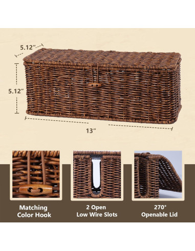 Caja de Gestión de Cables Brownlily Madera Ratan 33x13 cm