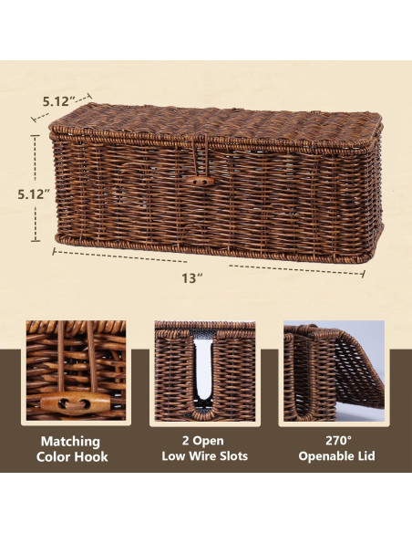 Caja de Gestión de Cables Brownlily Madera Ratan 33x13 cm Caja de Gestión de Cables Brownlily Madera Ratan 33x13 cm