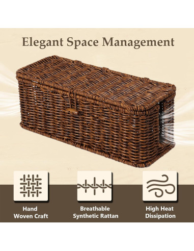 Caja de Gestión de Cables Brownlily Madera Ratan 33x13 cm