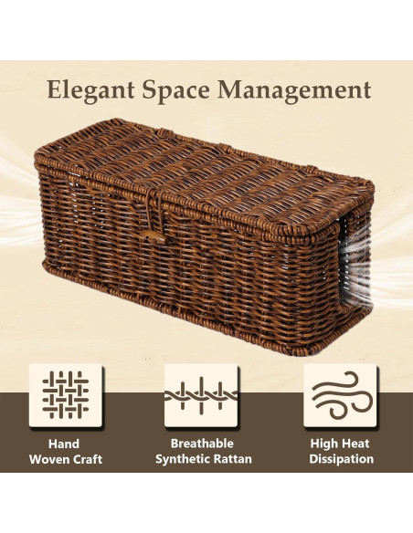 Caja de Gestión de Cables Brownlily Madera Ratan 33x13 cm Caja de Gestión de Cables Brownlily Madera Ratan 33x13 cm