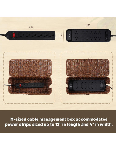 Caja de Gestión de Cables Brownlily Madera Ratan 33x13 cm