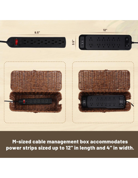 Caja de Gestión de Cables Brownlily Madera Ratan 33x13 cm Caja de Gestión de Cables Brownlily Madera Ratan 33x13 cm